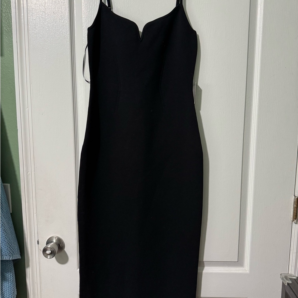 Express Black Midi Slip Dress with Notch Neckline